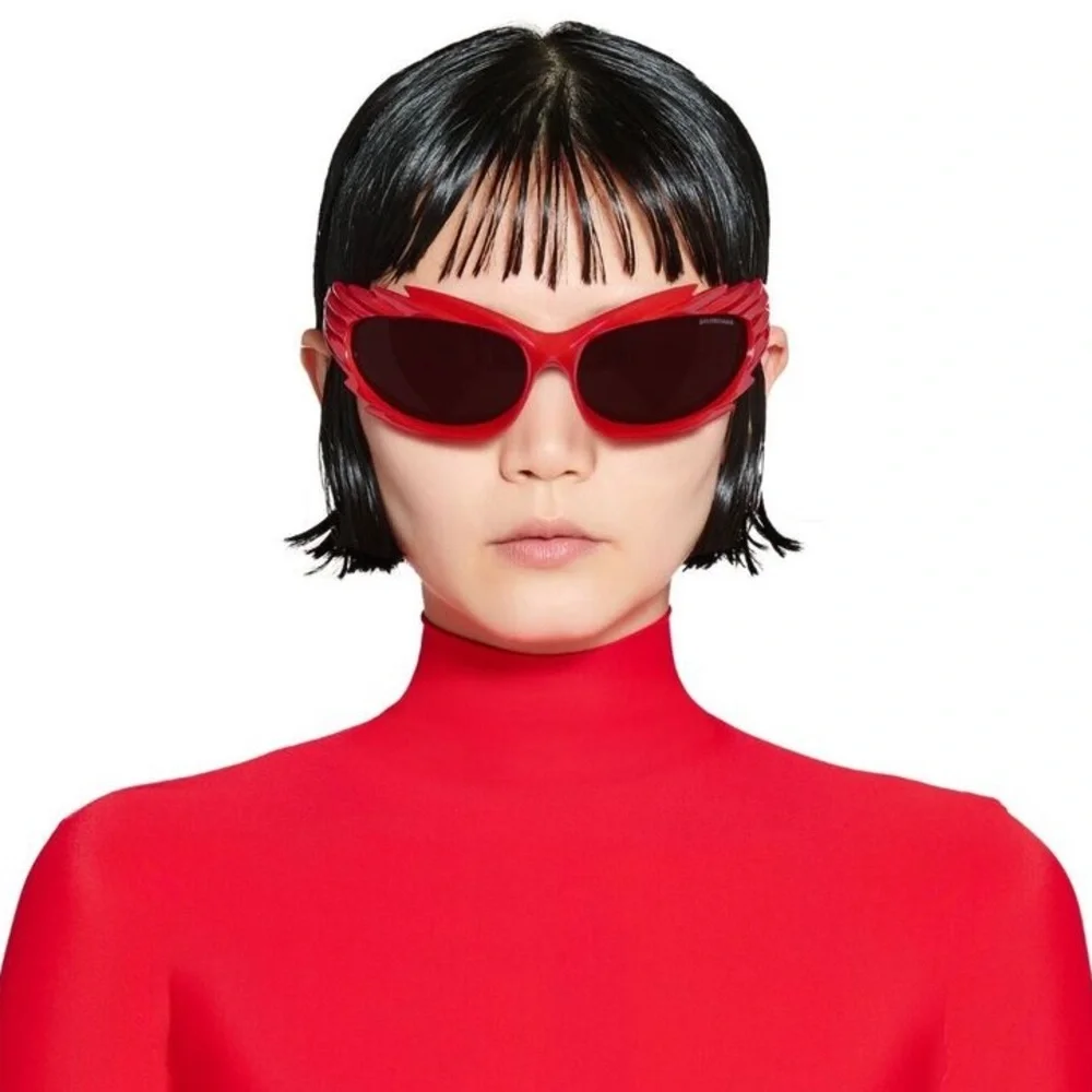 NEW BB0255S 004 BALENCIAGA RED GREY OVAL WOMEN BALENCIAGA SUNGLASSES - Picture 2 of 10